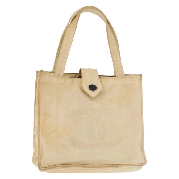 CHANEL Tote Bag Nylon Beige CC Auth
